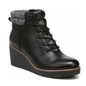 SOUL‎ Naturalizer Atlas Black Leather Wedge Ankle Boot Bootie Lace Up Size 8 New